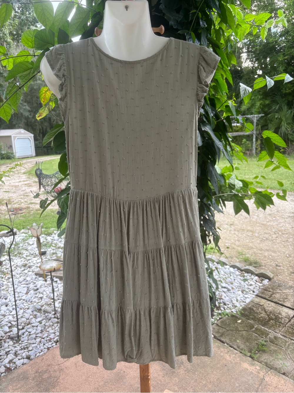 Altar'd State Sage Green Button-Front Tiered Dress - Picture 2 of 5